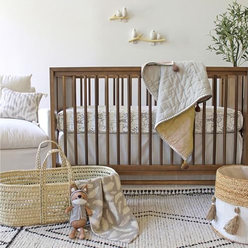 Image of Crane Baby 100% Cotton Sateen Fitted Baby Sheets, Breathable, Fits 28X52 Standard Mattress, Gender Neutral Bedding, Woodland Animal Crib Sheet