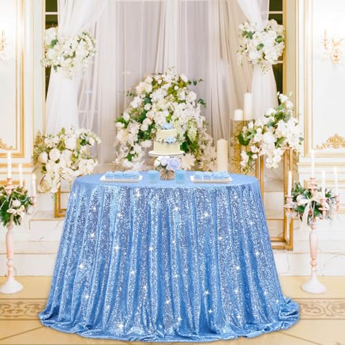 Image of B-COOL Round Sequin Tablecloth Party Decorations: 90 Inch Table Cloth Sequined Fabric Overlay for Indoor Outdoor Dining Parties