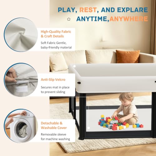 Image of TOREVSIOR Foldable Baby Playpen with Mat, 50 inchx50 inch Collapsible Play Pen for Babies and Toddlers, Indoor & Outdoor Kids Safety Play Pen, Portable Play Yard, Foldable Baby Playpen with 50 Ocean Balls