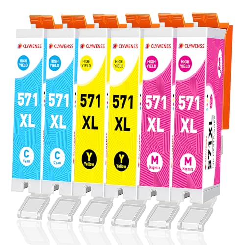 Clywenss Cartuchos de Impresora 571 XL compatibles con Canon CLI-571XL Color para TS5050 MG5750 TS5055 TS5051 MG6850 TS5053 MG5753 MG5751 TS8050 MG7750 MG6853 MG6852 MG5700 0 Cartuchos, 6 Pack