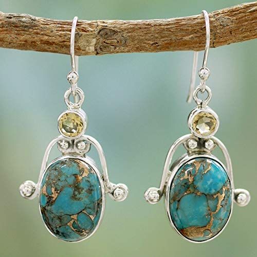 Preisvergleich Produktbild Muzhili3 Damen-Ohrringe, oval, künstliche Türkis, Strasssteine, hängend, Haken, Party-Schmuck Silber