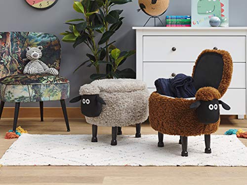 Beliani Bezaubernder Hocker für Kinder in Schaf-Form grau Felloptik mit Stauraum Sheep