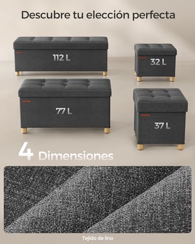 Miniatura 6 de SONGMICS Puff Almacenaje, Baúl de Almacenaje Plegable, 38 x 38 cm, Taburete Reposapiés, Banco con Almacenamiento, Soporta hasta 300 kg, para Sala de Estar, Dormitotio, Gris Pizarra LSF14GYZ