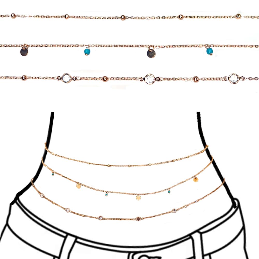 3 Pcs Waist Chain, Adjustable Gold Waists Chain for Women For Saree, Stylish Design Multilayered Belly Chain For Women and Girls, Hip Chains for The Waist Bikini Jewelry
