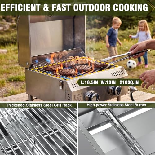 Image of Bestfire 2-Burner Tabletop Propane Gas Grill, Dual Connections, 20,000 BTU Stainless Steel Portable Grill, Fits Large Gas Cylinders /Small Canisters, for Camping, RV, Outdoor BBQ