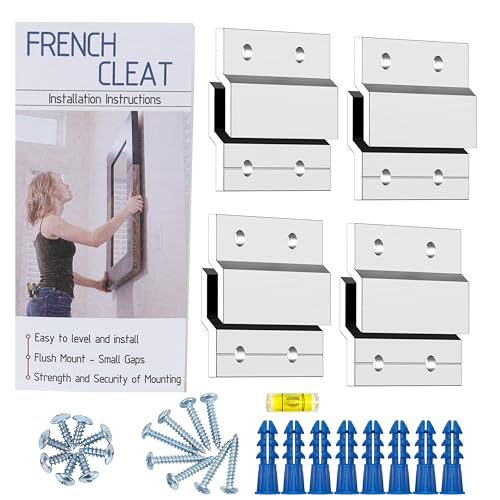 Image of French Cleat Hanger 2 Inch Heavy Duty- 4 Pack - Picture, Mirror, Whiteboard, Cabniet, Shelf, Pallet or Panel Interlocking Wall Mounting Bracket - Aluminum Z Bar Clip Hanger Supports 30 lbs