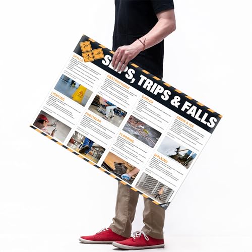 slips trips and falls safety poster  workplace fall prevention sign osha-compliant visual guide for spills cables obstructions 18x2434 waterproof amp tearproof wall chart