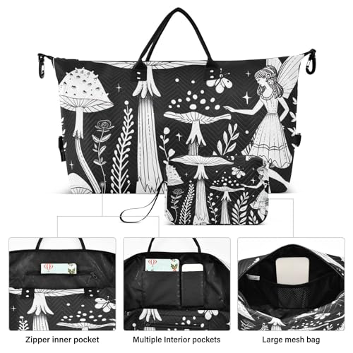 Large Travel Duffel Bag, Mushroom Butterfly Sports Tote Gym Bag, Shoulder Weekender Overnight Bag for Women Men, Carry On Luggage with Toiletry Bags2