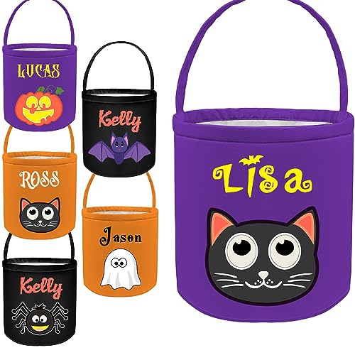 Personalized Halloween Buckets Custom Halloween Name basket Pumpkin Cat Trick or Treat Candy Bags for Party Decor Gifts