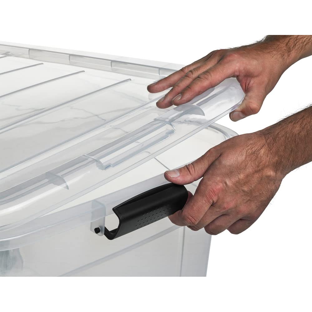 Logiplast 2 Stück Aufbewahrungsbox transparent 100 Liter mit Deckel und Klickverschluss 690 x 515 x 420 mm inkl. Rollen