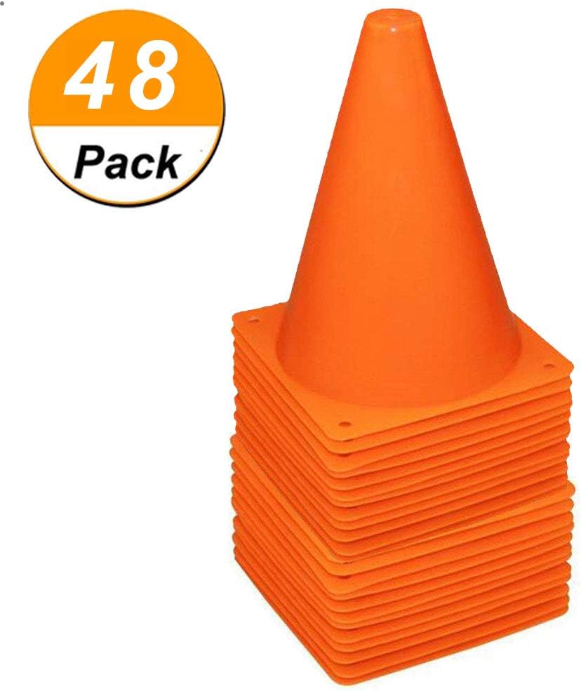 [ 48 Pack ] 7 Inch Plastic Traffic Cones Field Marker Cones Sport Training Traffic Cone Sets for Skate Soccer Indoor/Outdoor Agility Training & Festive Events Physical Education Flexible - Orange