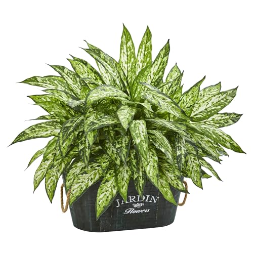 Nearly Natural 6463 Aglonema Artificial Plant in Wood Planter
