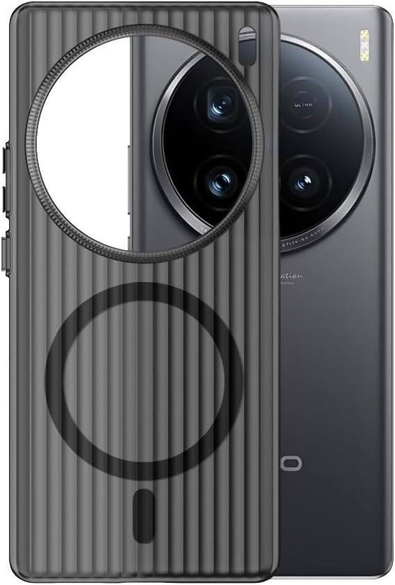 Gruattreay Case Compatible with VIVO X100 Ultra, Corrugated Style Magnetic Cover Matte Translucent Shockproof Scratch-Resistant Back Cover Shell for VIVO X100 Ultra (Black)