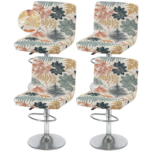 Image of FUANGUI Bar Stool Covers with Backs, 4 Pack Stretch Bar Stool Chair Covers, Knitted Jacquard Bar Stool Covers,Washable Bar Chair Covers Swivel Barstool Slipcovers,13