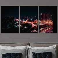 3 Piece Framed Canvas Wall Art City Illuminations Canvas Prints Home Artwork Decoration for Living Room,Bedroom - 16