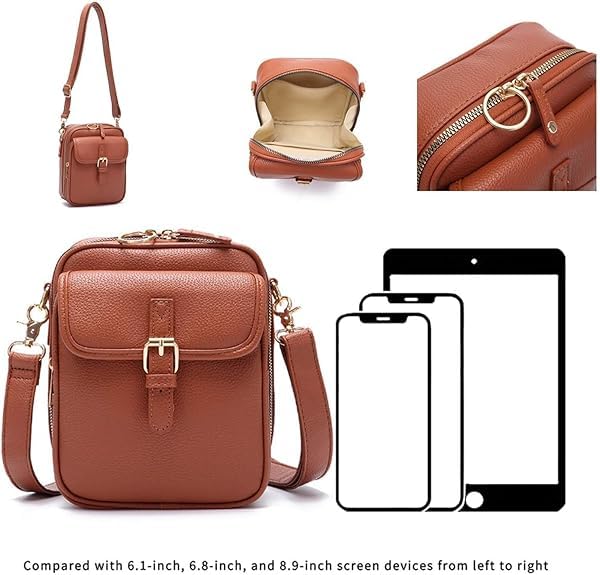 Crossbody Leather Bag,Double Layer Large Capacity Messenger Bag,Faux Leather Built in Purse Anti Theft Bag, Adjustable Strap3