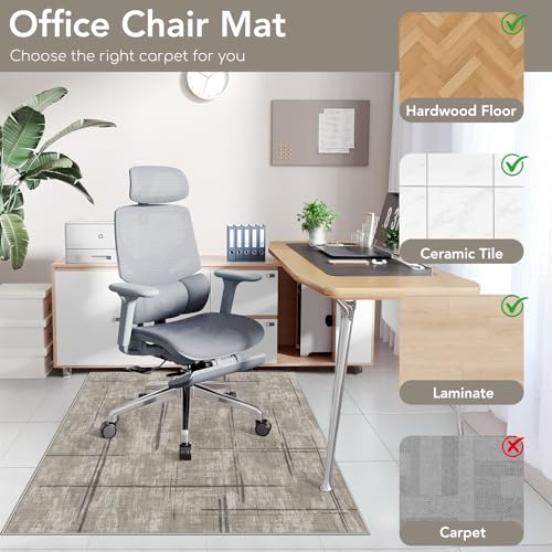Office Chair Mat for Hardwood Floor & Tile Floor, 36"X 48" Heavy Duty Desk Chair Mat for Hard Floors, Under Desk Rug for Rolling Computer Chair,Anti Slip,Low Pile Carpet Protector-Khaki by Lreedy - Image 3