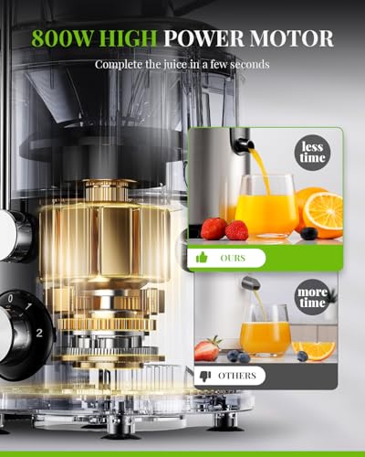 GDOR Juicer Machine 800W 3" Wide Mouth Juicer for Whole Fruits and Vegetables 3 Speeds Centrifugal Juicer Quick Juicing Juice Extractor Machine Easy to Clean with Brush Stainless Steel BPA-Free - Image 5
