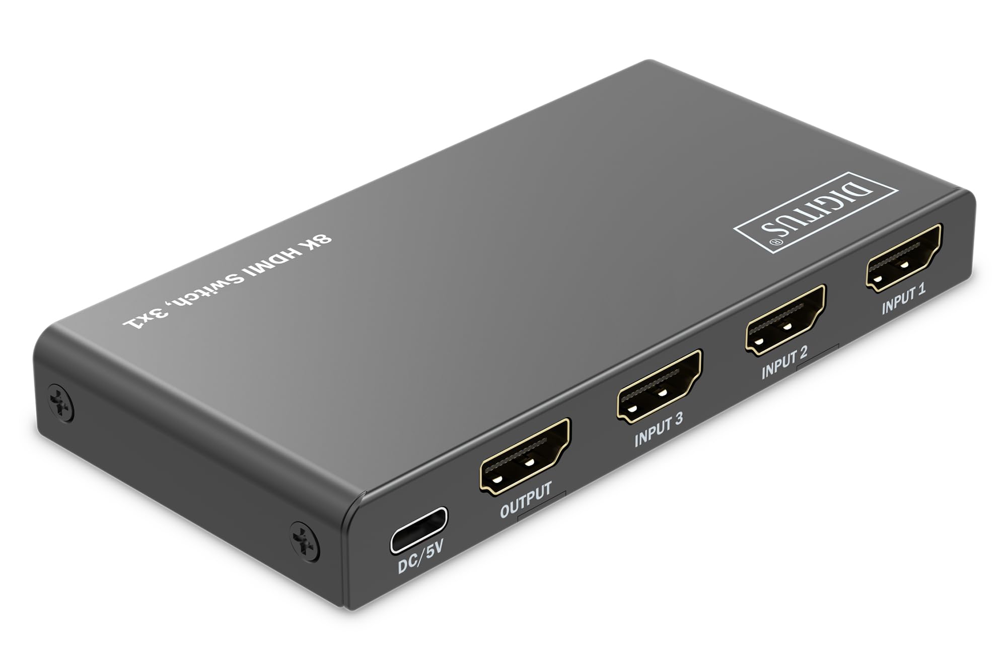 DIGITUS HDMI Switch 3x1 – 3 In 1 Out – UHD 8K 60 Hz – HDCP 2.3 & HDMI 2.1 | HDR, CEC, Deep Color, DTS, Dolby Digital, LPCM – Für TV, Monitor, Spielekonsolen