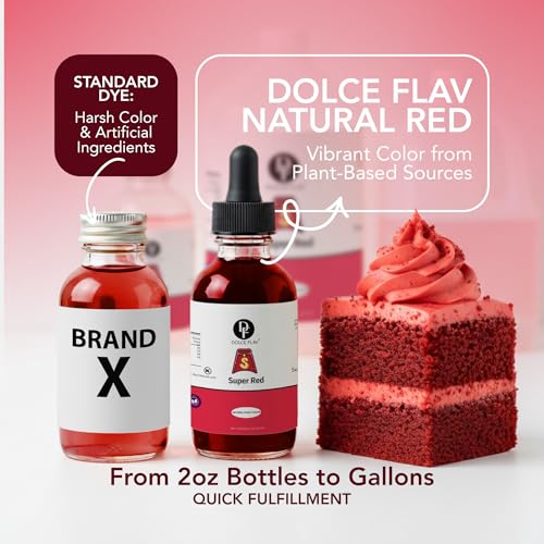 Image of Dolce Flav Natural Super Red Food Coloring - Water-Soluble, Plant-Based, Vibrant Red Color for Baking, Drinks, Frosting, Jams & More - Easy Mix, Concentrated Formula (0.5-2% Use Rate)