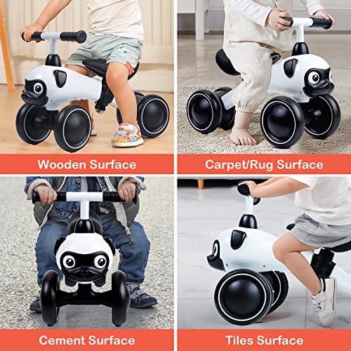 Wdmiya Baby Balance Bikes For 18-36 Months Children,1.2 In Adjustable Seat Toddler Bicycle With No Pedal Infant & Silence Wheels, First Birthday Gift For 2 Year Old Boys Girls(White Pug) #TOP2