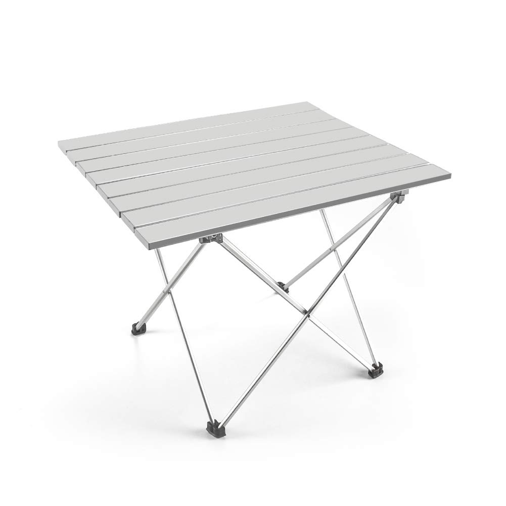 Outry Lightweight Aluminum Folding Table, Portable Camp Table, Outdoor Picnic Camping Backpacking Beach Patio Collapsible Foldable Table (Silver, Large - Unfolded: 27