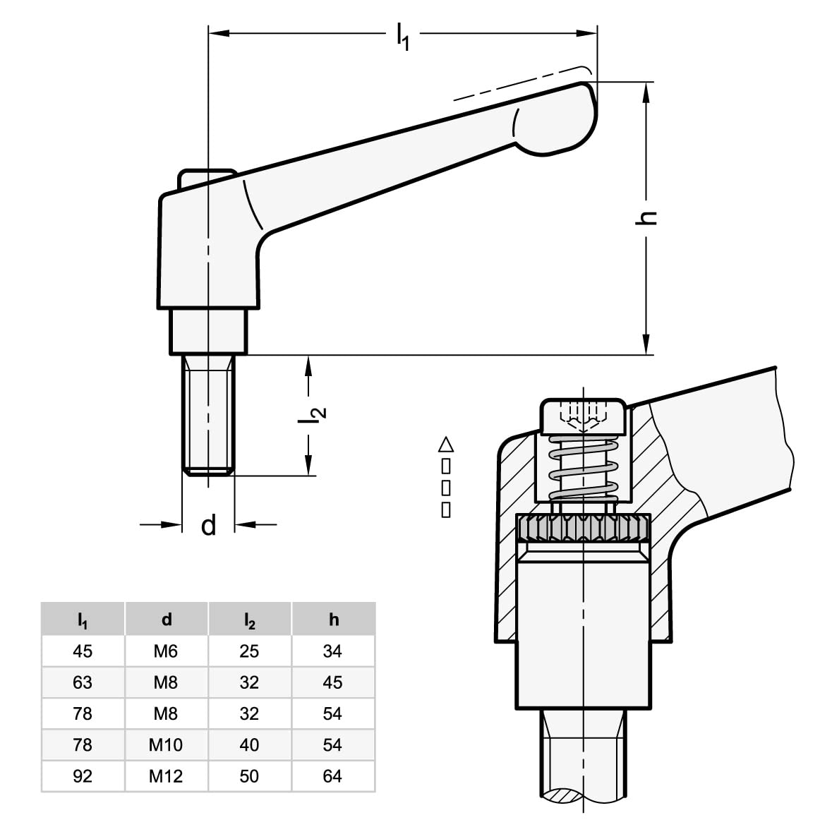 Ganter Normelemente | Verstellbare Klemmhebel mit Gewindeschraube - GN 300.5-78-M10-40-IS | Edelstahl | Grifflänge: 78mm | Gewinde: M10x40 | 1 Stück