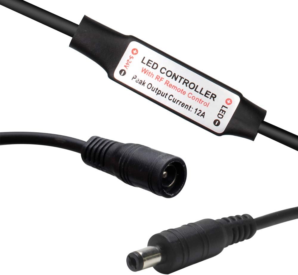 Close-up of LED controller unit with input and output labels