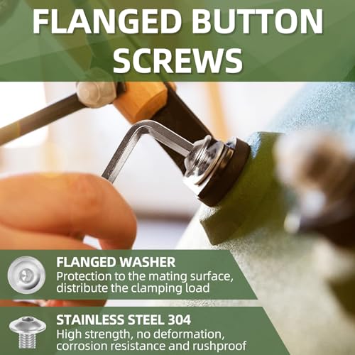 Image of M5-0.8 x 8mm 50 PCS Flanged Button Head Socket Cap Bolts Screws, Stainless Steel 304, Allen Socket Drive, Screwdriver Bit Included, Bright Finish, Fully Machine Thread