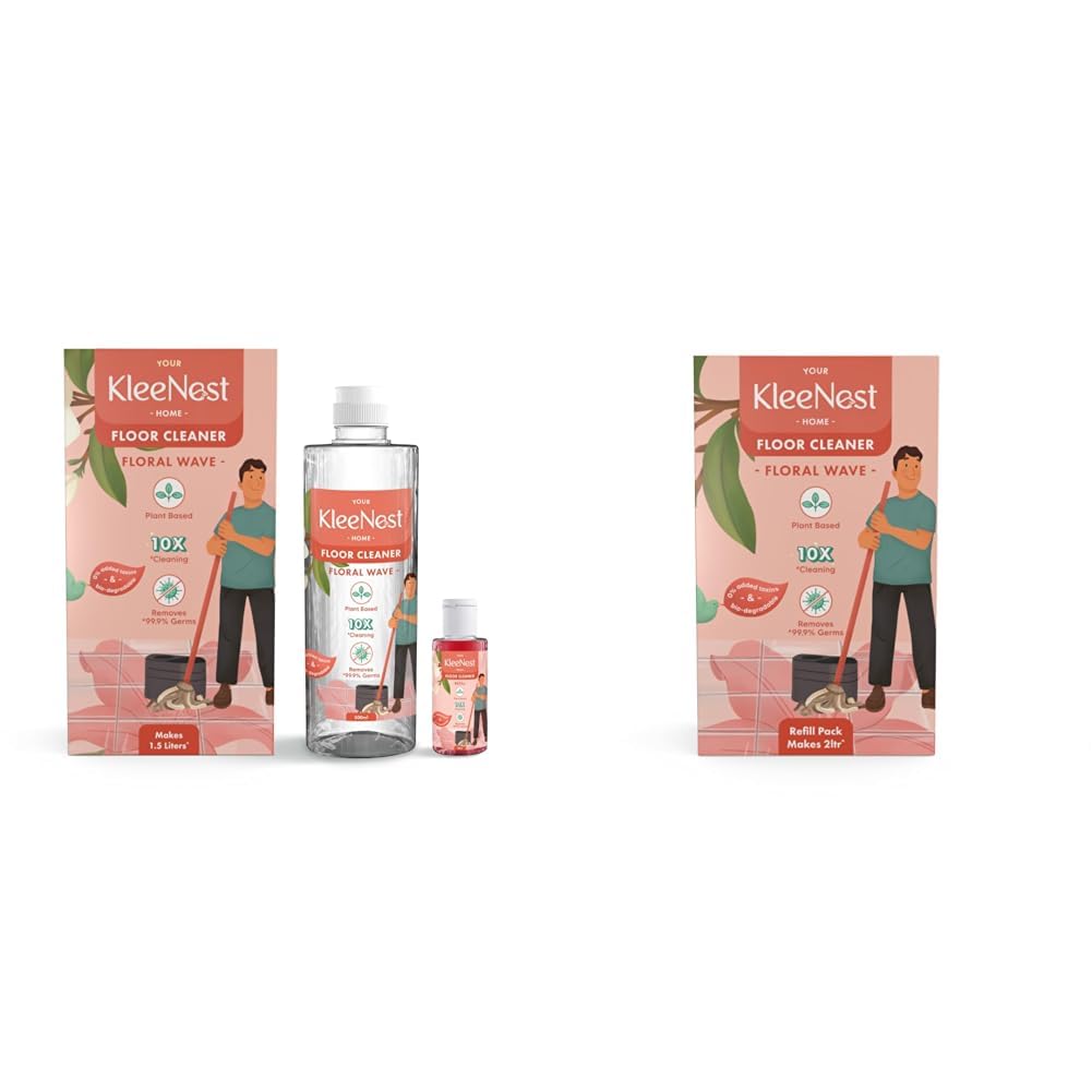 Floor Cleaner Floral Wave |3.5 Litre made by 210ml Concentrate (Starter + Refill) |10x Clean, 99.9% Germ Removal| Plant Based, Non-Toxic, Kids & Pet Friendly| Fragrant Cleaner for All Floors