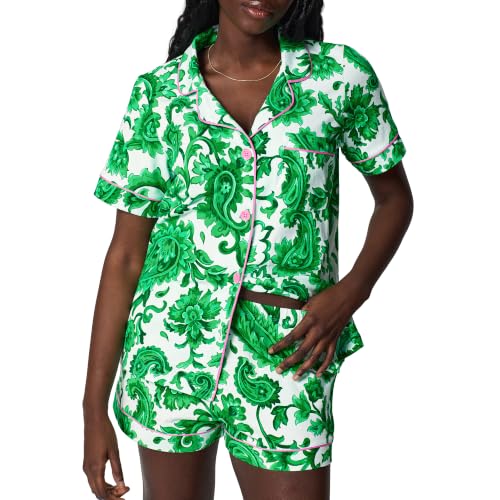 Image of Bed Head PJs Womens Matching Pajamas - Soft Organic Short Sleeve Button Down PJ Shirt & Shorts Set - Sleepwear & Loungewear