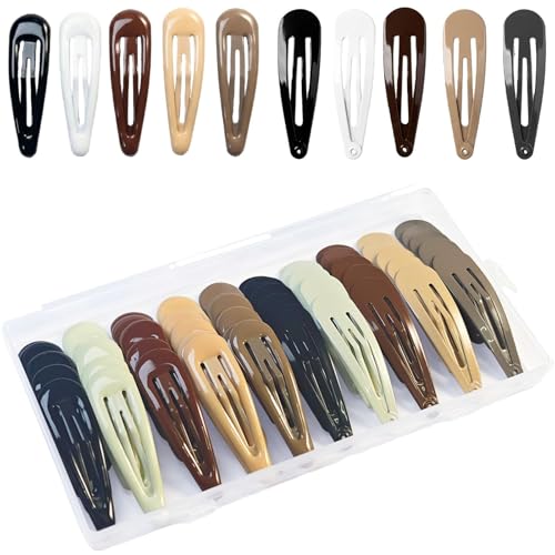 50Pcs Snap Hair Clips for Women Girls 2 Inch Metal Hair Barrettes in 5 Natural Colors Non Slip Hair Pins with Storage Box(Glossy & Matte Mixed)