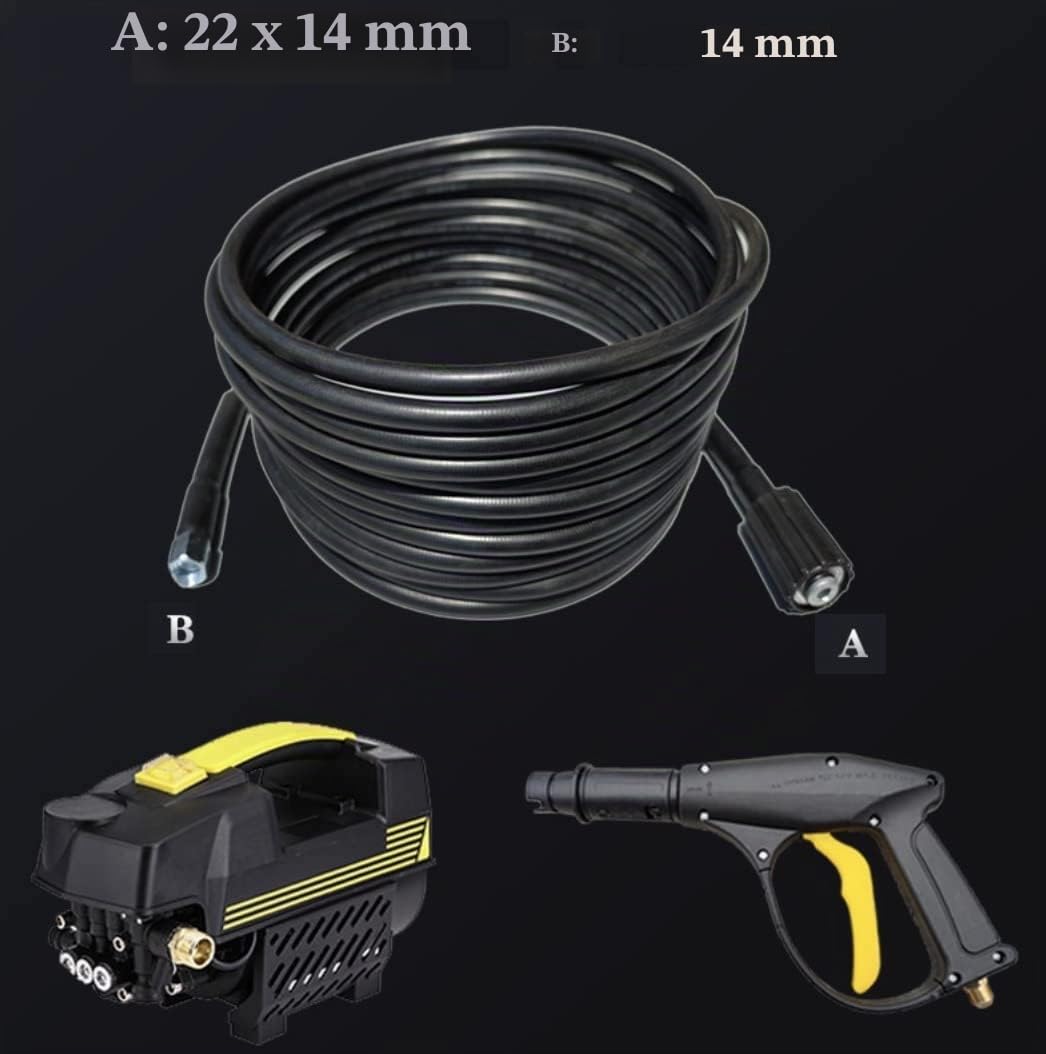YUET Tubo Flessibile per idropulitrici 10M, Tubo per Idropulitrice, M14 x M22 (14 mm), per il Lavaggio dell'auto e la Pulizia del Giardino