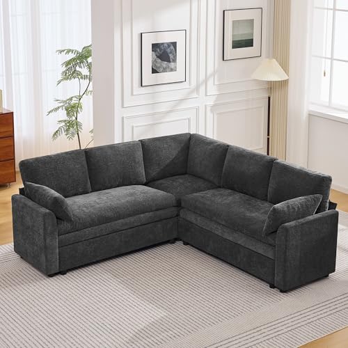 Image of 85 inch Sectional Couches with Comfy Deep Dual-Layer Cushion, 5 Seater L Shaped Couch, Modern Modular Sofa, Chenille Sofas for Living Room, Apartment, Grey