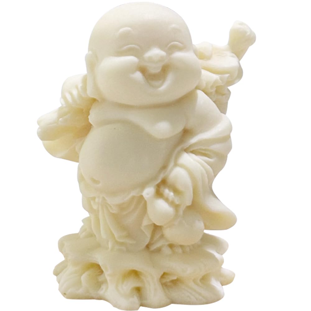 YUYAKESHI 布袋様 開運 置物 仏像 弥勒菩薩 白 ミニ 布袋さん 七福神 ココヤシの果実 置物 金運 運気上昇 風水グッズ お守り 縁起物(立像)
