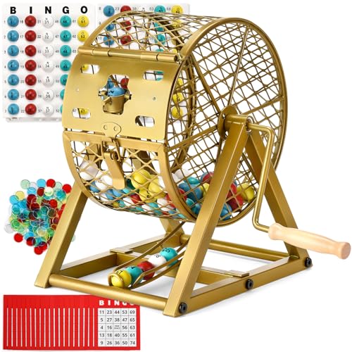 GADFISH Bingo Game Set 0.78 Bingo Balls with Steel Cage 30 Cards Board and Chips for Adults Parties Game Night Community