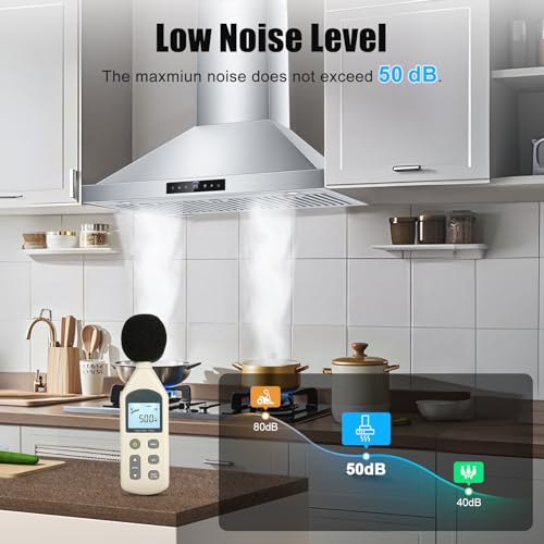 Image of 36 inch Range Hood Wall Mount, 1200 CFM with 4-Speed Gesture Sensing & Touch Control, Stainless Steel Ducted Kitchen Stove Vent Hoods with 2 LED Lights, Time Setting, Dishwasher-Safe Baffle Filters