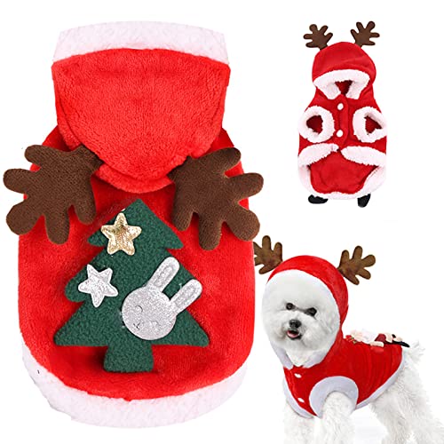 Disfraces de Navidad para Mascotas Traje de Navidad para Perro Disfraz de Papá Noel, Sudadera cálida con Capucha Ropa de Navidad para Mascotas Traje para Perros pequeños y medianos