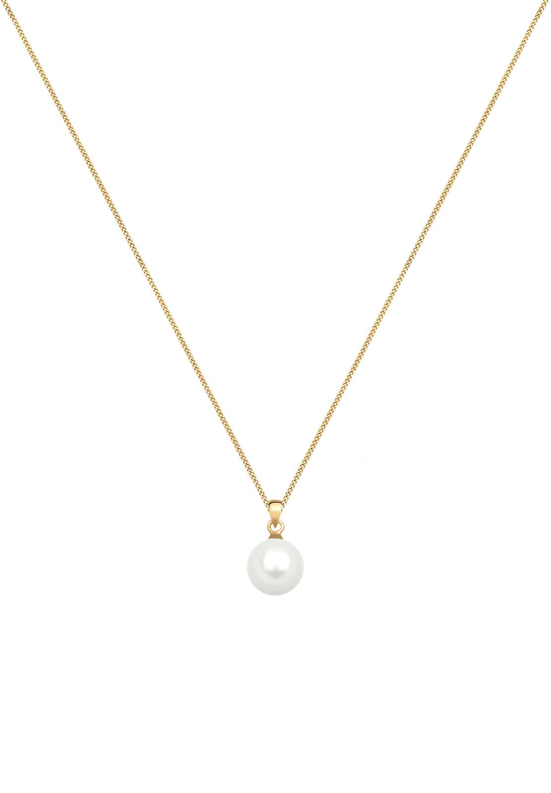 Elli Premium Halskette Damen mit Anhänger Muschelkernperle Luxuriös | Filigran in 585 Gelbgold
