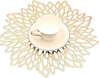 Famibay Gold Placemats Set of 6 Washable Round Vinyl Table Mats for Kitchen Christmas Table Decor