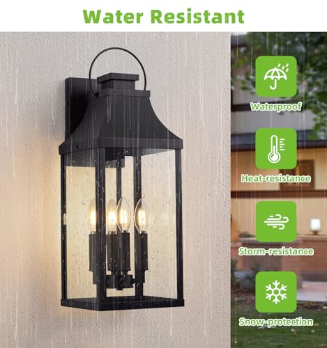 Image of 22'' Large Outdoor Wall Lantern, Black Exterior Lighting Fixture 1 Pack