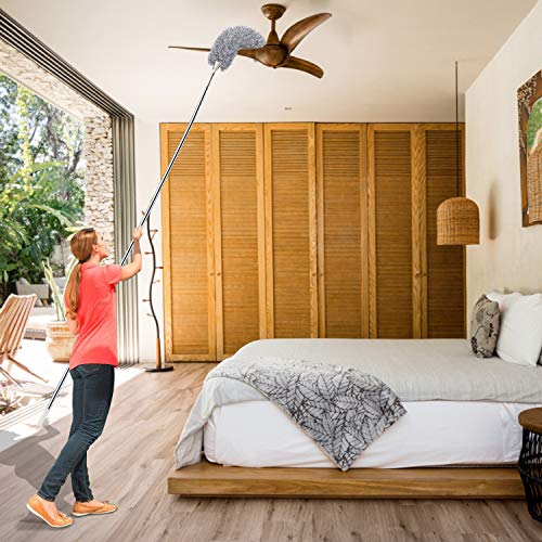 Image of Barebeauty Dusters for Cleaning,Microfiber Gap Dust Cleaner with Extension Pole 30''to100'',Reusable Bendable Long Handle Feather Duster Kit for Cleaning High Ceiling Fan(Grey)