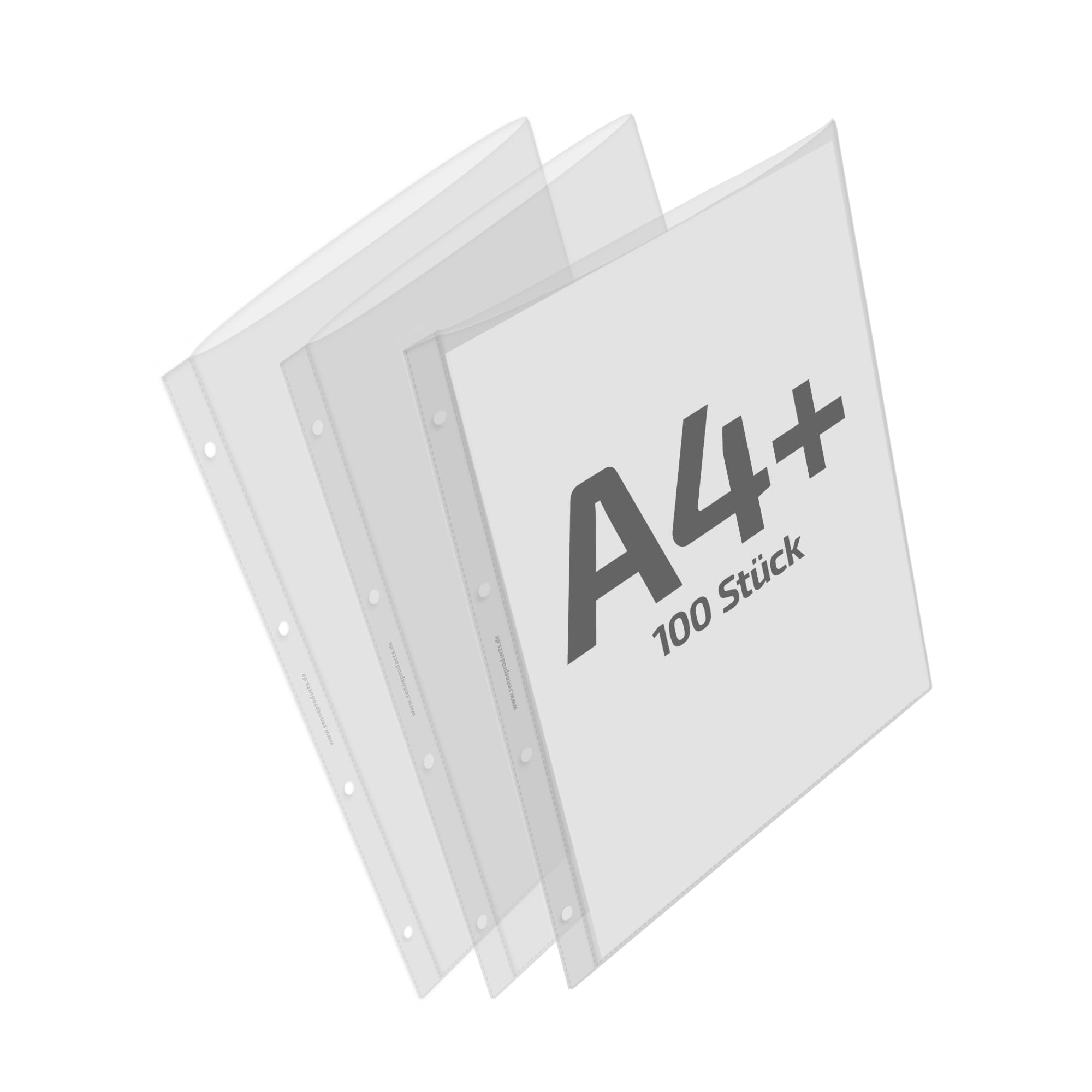 18340G Prospekthüllen A4+, DIN A4 Überformat, 100 Stück aus Green-PE Stärke 0,160 mm, dokumentenecht, oben offen, Dokumentenhülle gelocht für bis zu 80 Blatt, Made in Germany