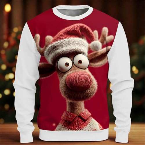 Christmas Sweatshirts for Men Reindeer Graphic Pullover Funny Holiday Tops | Funny Christmas Sweatshirt,Reindeer Graphic Crewneck Pullover,Casual Holiday Tops for Xmas Gathering and Daily Wear — view 6