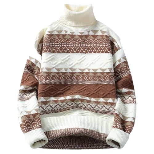 Men’S Loose Fit Patchwork Turtleneck Knitted Pullover Sweater Warm Youthful Vitality Long Sleeve Jumper Top