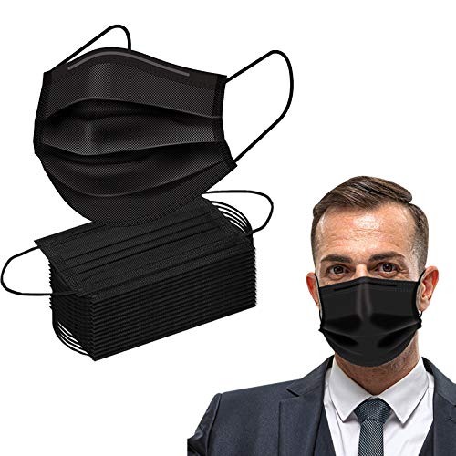 50PCS Disposable Face Masks3 Ply Breathable Safety Mask with Elastic EarloopDisposable Mouth Face Cover for Adults Black
