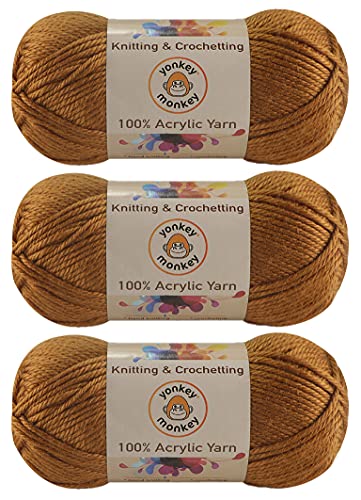 100% Acrylic Fancy Yarn 3-Pack By Yonkey Monkey Knitting Crochet Diy Art Craft (Camel 11) #TOP19