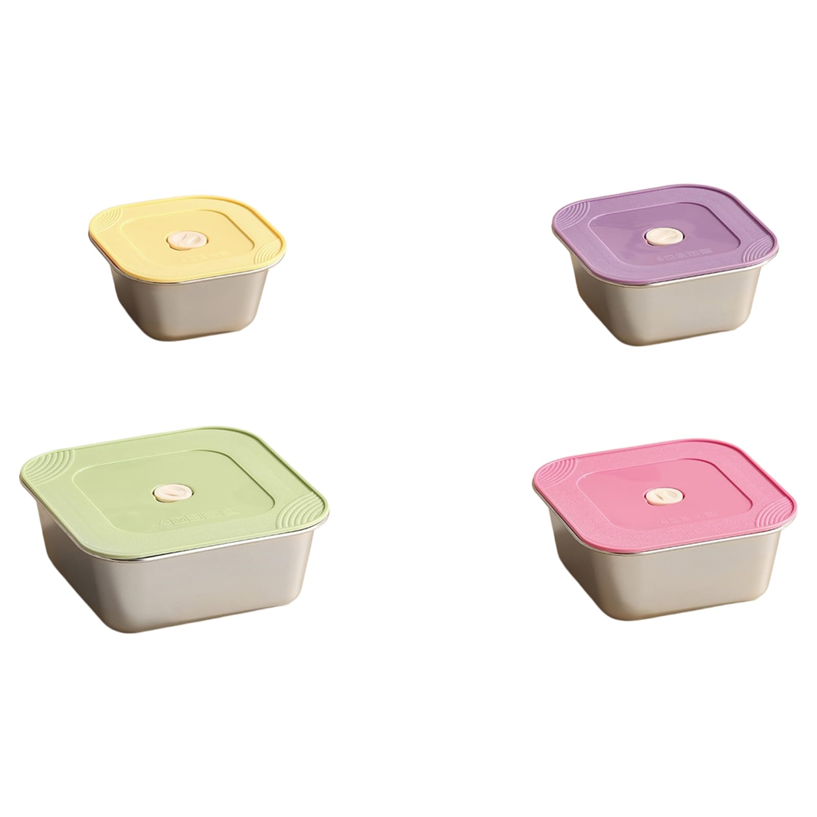 carotoe Kitchen Food Storage Container Set, 4 Piece Stainless Steel Square Lunch Boxes with Lids for Sorting At Home Metal Food Storage Boxes Assorted Size Lunch Containers Fridge Organizer Square