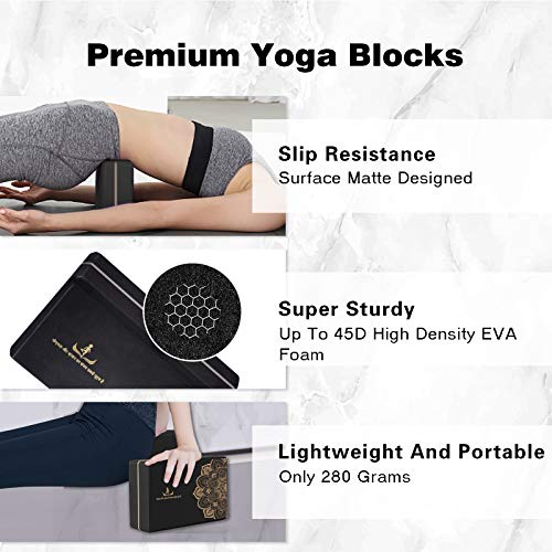 DDFE Yoga Blocks 2 Pack with Strap Set - High Density Light Weight EVA Foam Blocks Large Yoga Block for Women, Pilates, Meditation The Must-Have Set for Yogi and Yogini (Yoga Blocks 2 Pack-Black) - Image 5