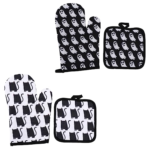 GRIRIW 4 Unids Práctico Halloween Cocina Pelquemillo Guantes De Horno para Hornear (Color Surtido)